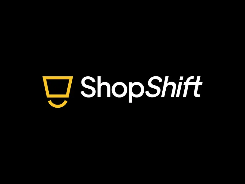 Logotipo de ShopShift en blanco y amarillo sobre fondo negro