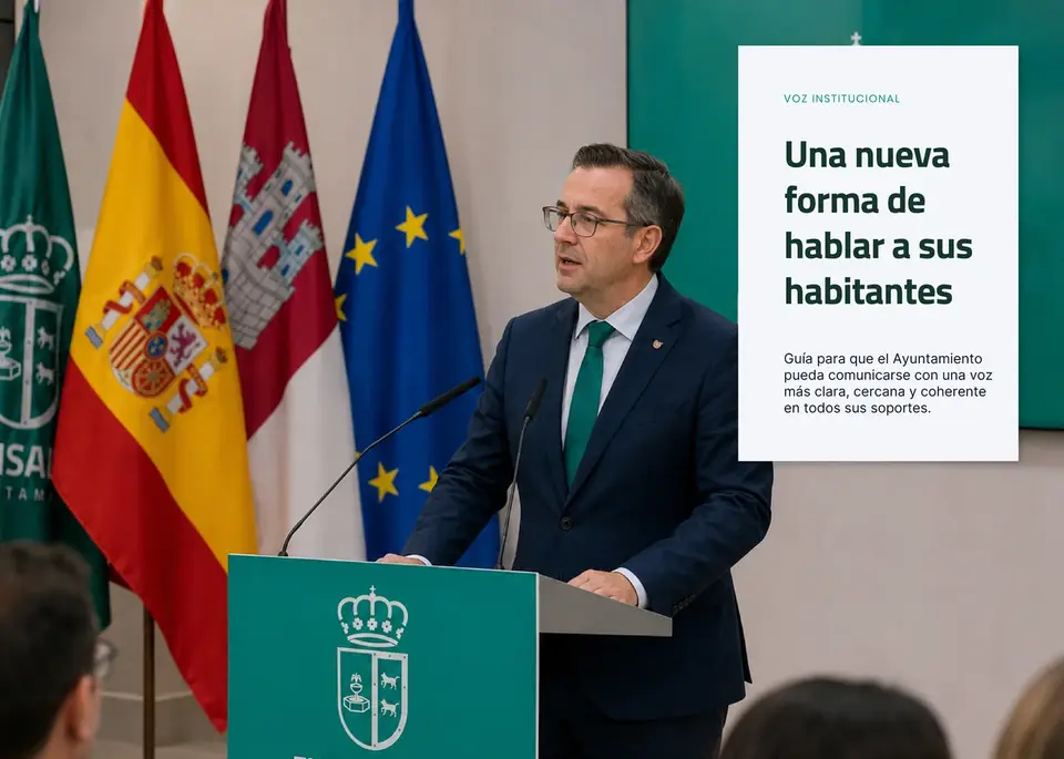 Atril de comunicación pública con el nuevo escudo